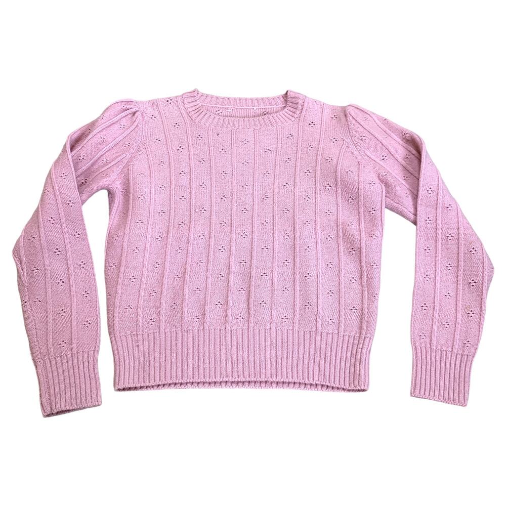 Vintage Baby Pink Knit Patterned Crewneck Cottage Pullover Jumper Sweater